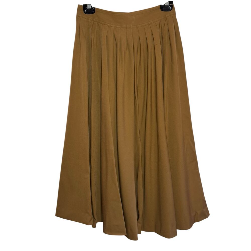 Christian Dior Bergdorf Goodman 100% Pure Wool Size 10 Tan Pleated Midi Skirt